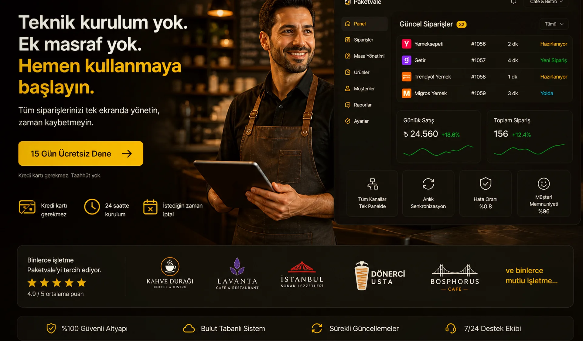 PaketVale yönetim paneli — aktif siparişler tek ekranda